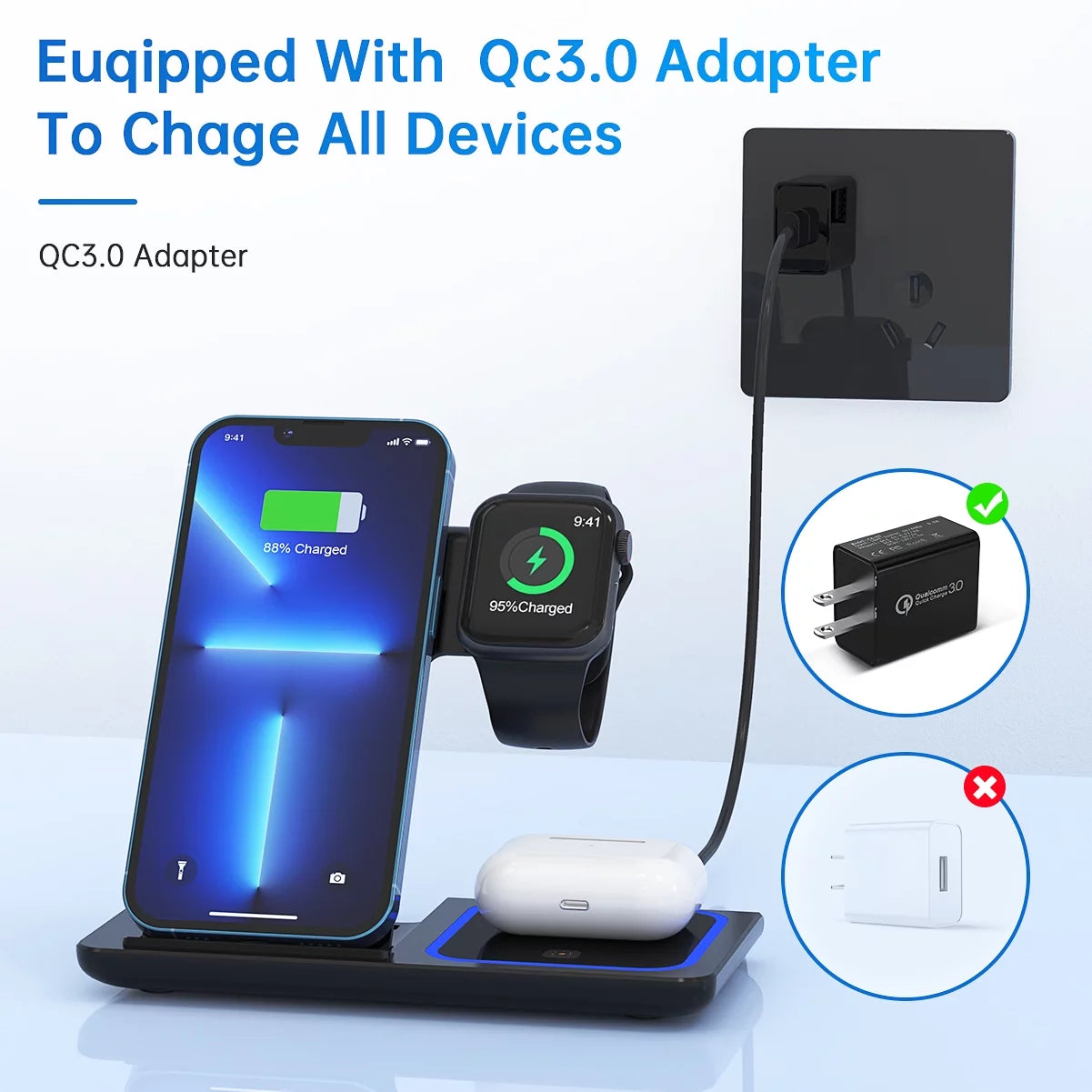 3 in 1 Wireless Charger for Smartphones.