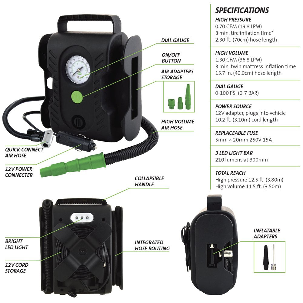 Multi-Purpose 12 Volt Tire Inflator for Cars, Trucks, Bikes and More!