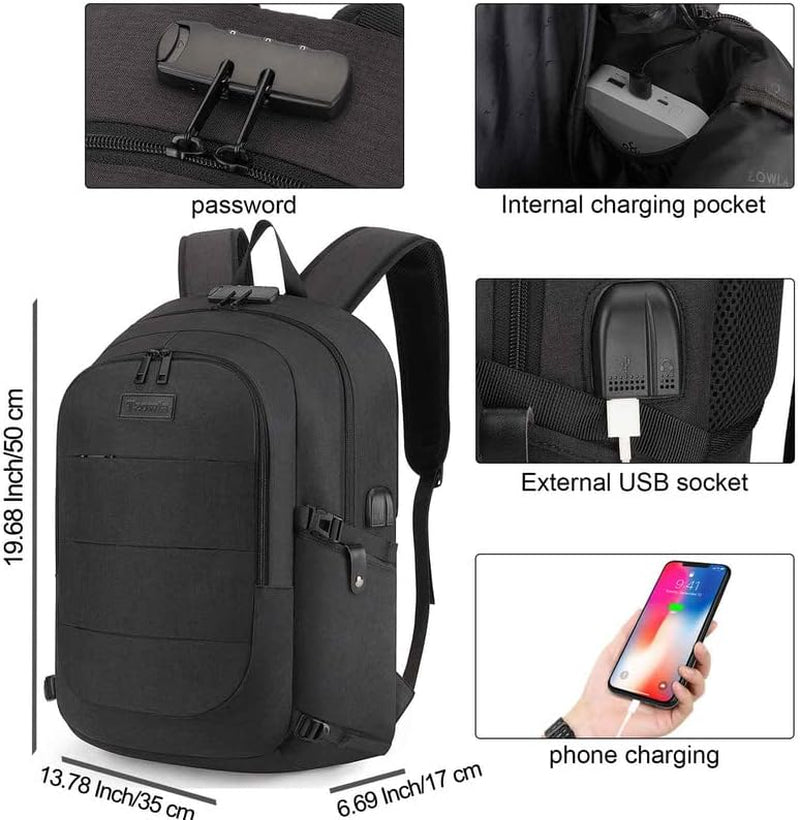 Professional Laptop Backpack with Water-Resistant Anti-theft Design, USB Charging Port, and Lock.