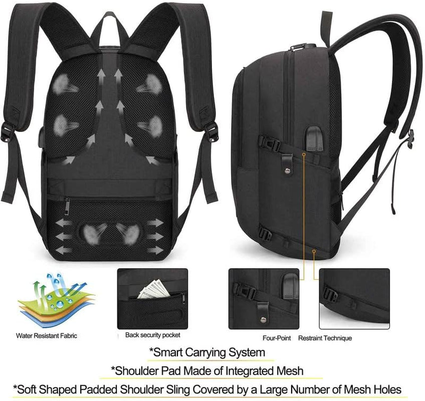 Professional Laptop Backpack with Water-Resistant Anti-theft Design, USB Charging Port, and Lock.