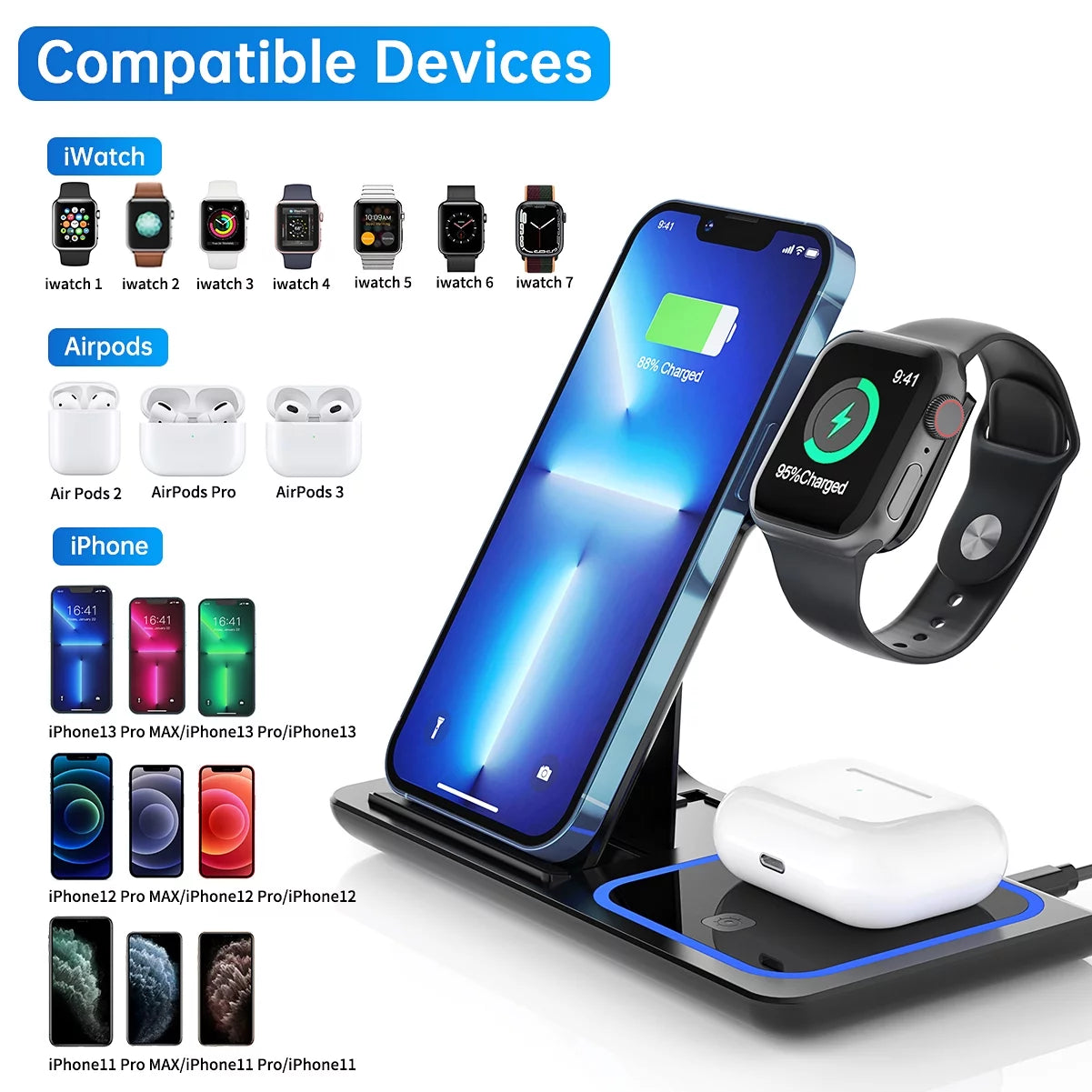 3 in 1 Wireless Charger for Smartphones.